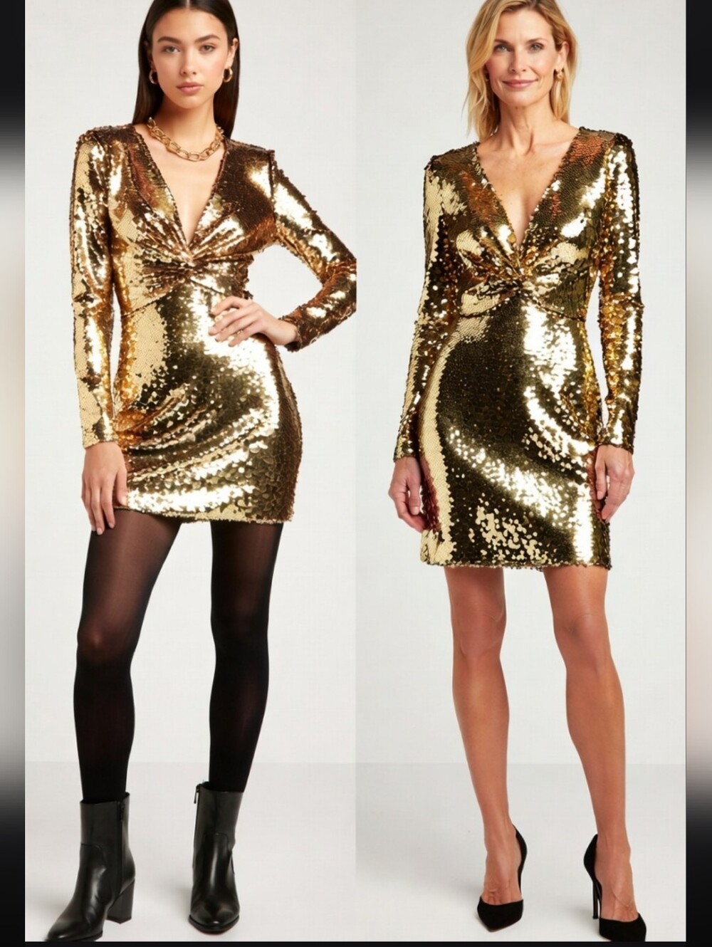 Michael Kors Black & Gold Sequin Twist-Front Mini Dress Sz Xl